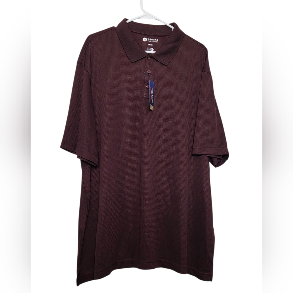 NEW Haggar Polo Shirt Mens 2 X Red Burgundy Performance Golf Short Sleeve UPF UV